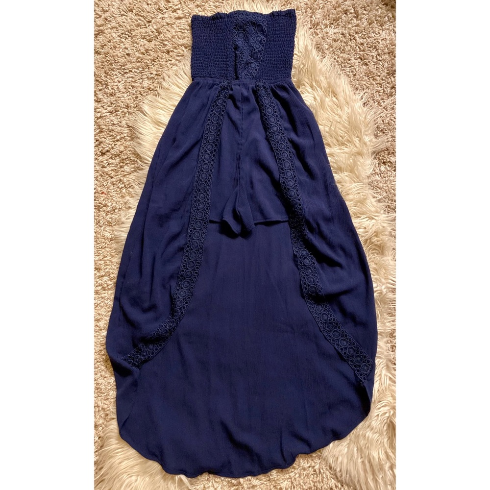 Strapless hi-lo romper dress